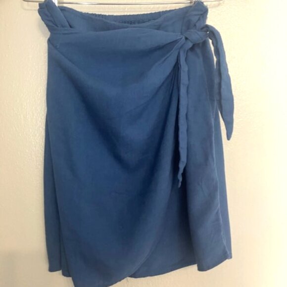 Blue linen blend faux wrap skirt, size M, Lauren Conrad for Kohls - Picture 1 of 6